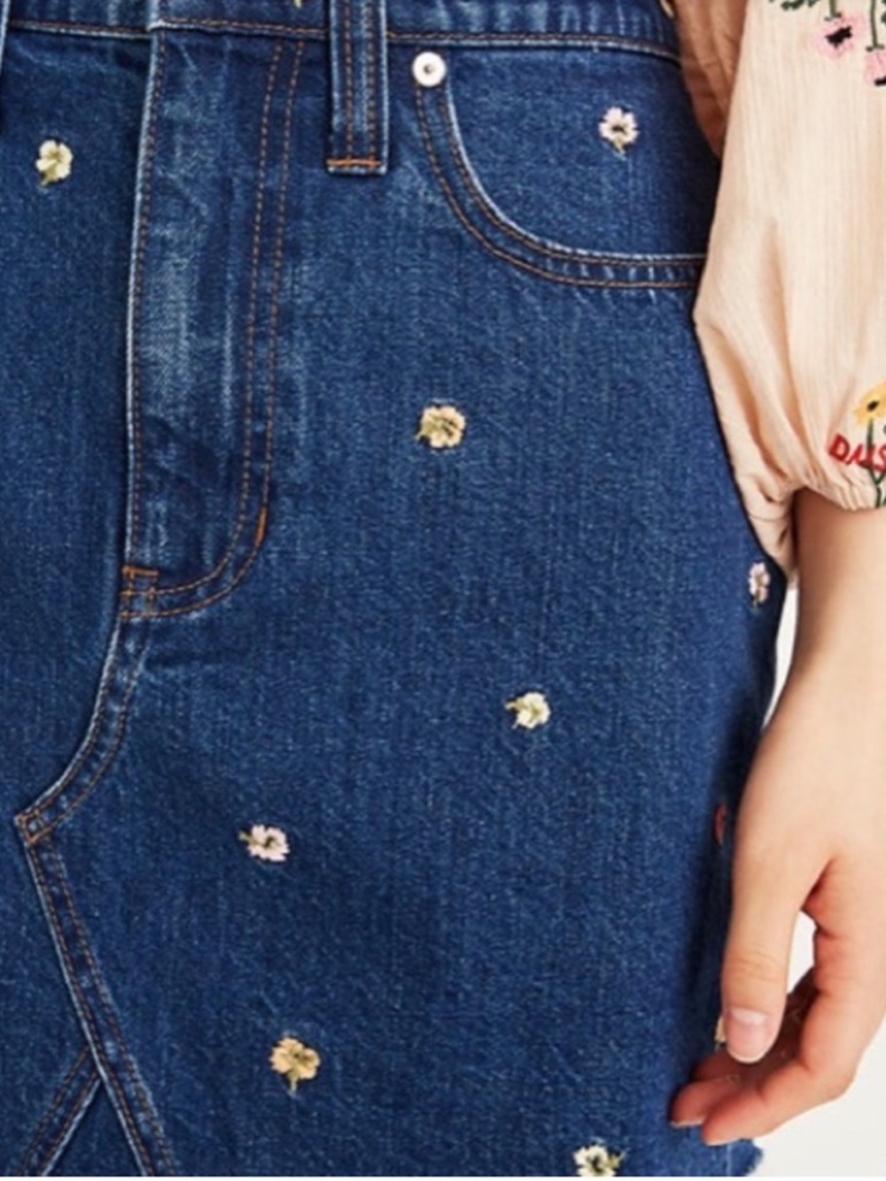 Madewell Confetti Floral Embroidered Denim A-Line Mini Skirt Size 28 - Picture 4 of 14
